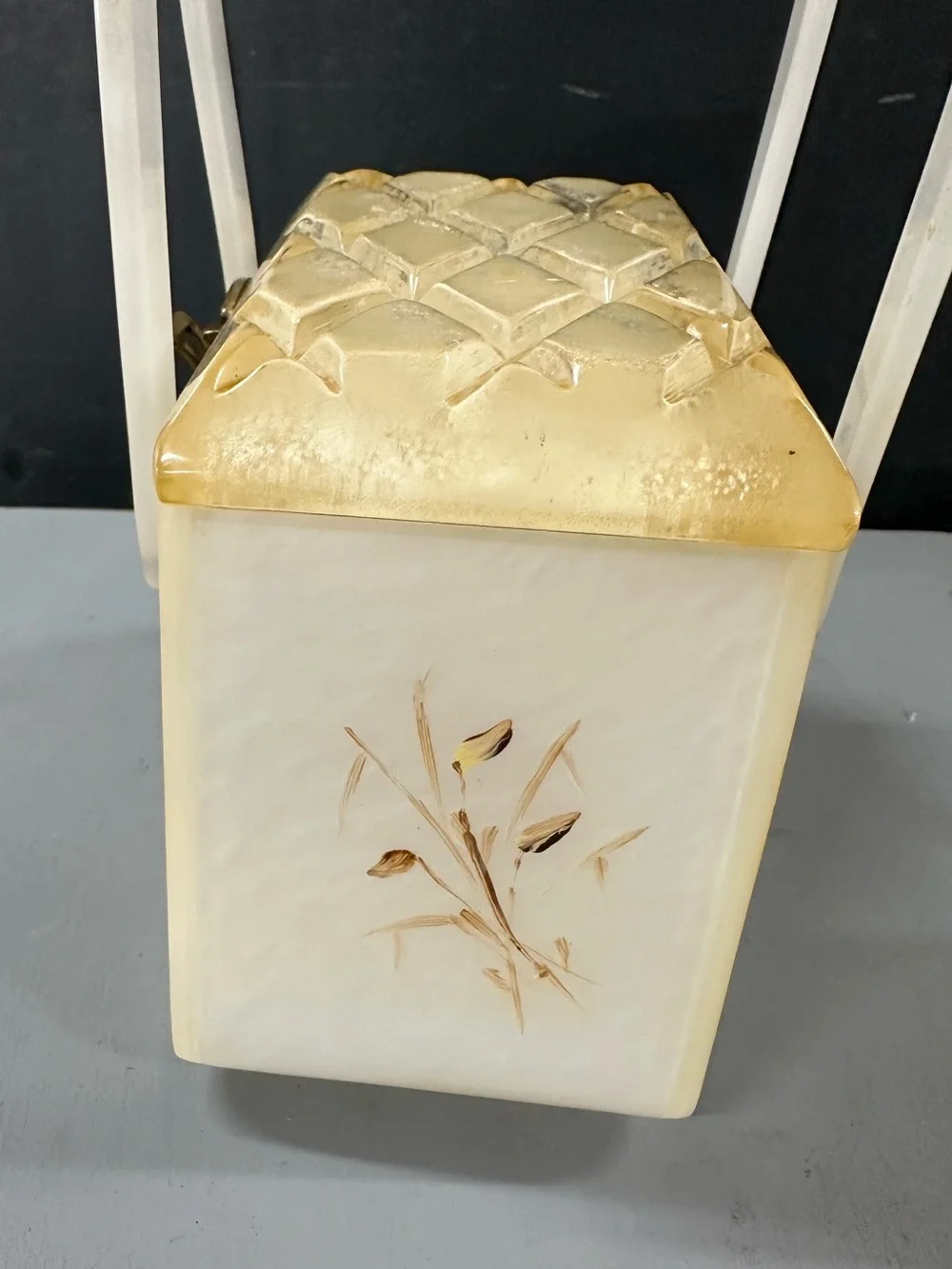 Vintage 40’s Bakelite Ivory Pearlized Box Purse with Gold Accent and Wheat Motif